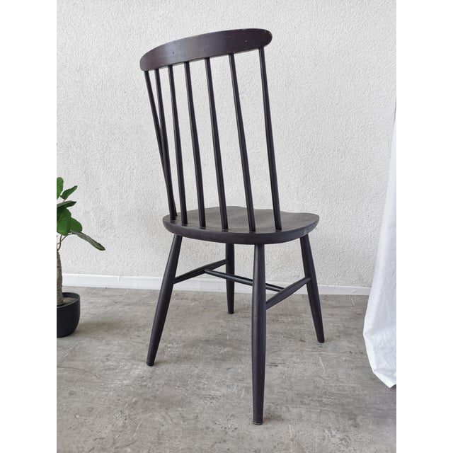Vintage Scandinavian Black Beech Dining Chair in the style of Ilmari Tapiovaara, 1970s For Sale - Image 16 of 17
