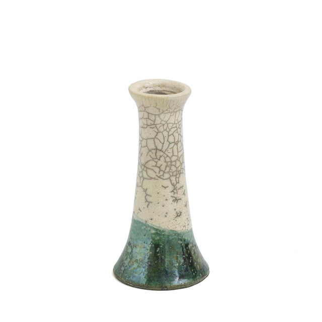Japanese Modern White Green Raku Ceramic Stelo Flow Candle Holders by Laab Milano, Set of 2 For Sale - Image 12 of 13