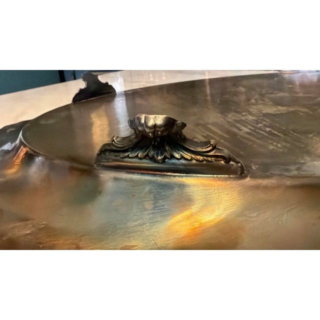 1950s Poole Lancaster Rose Silverplate Large Oval Footed Serving Platter For Sale - Image 14 of 14