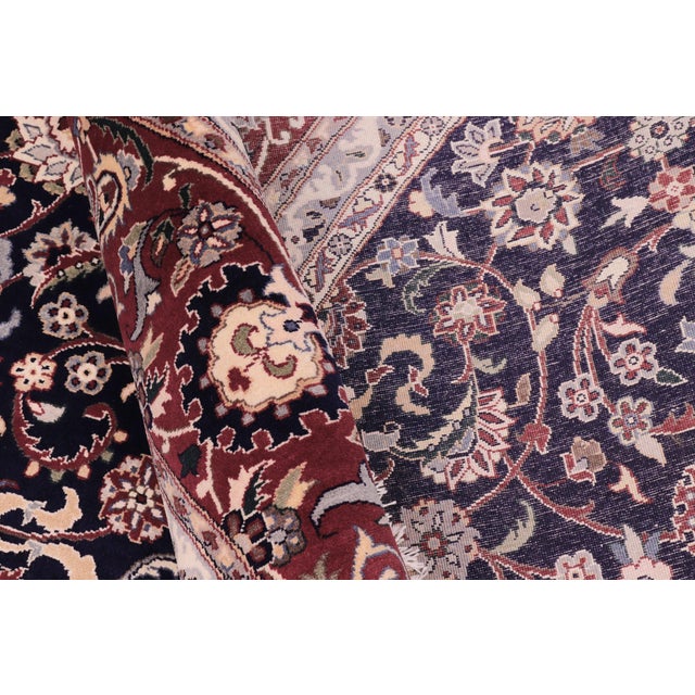 Red Shabby Chic 1990's Floral Pak-Persian Blue/Red Wool Round Rug- 8'1'' X 8'1'' For Sale - Image 8 of 9