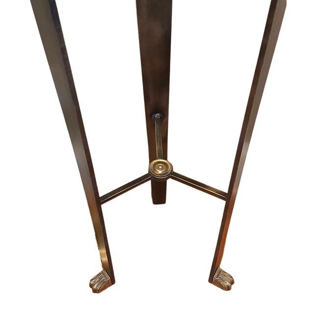 Hollywood Regency Neoclassical Stainless Steel & Brass Lion Head Pedestal Plant Stand With Glass Top For Sale - Image 3 of 5