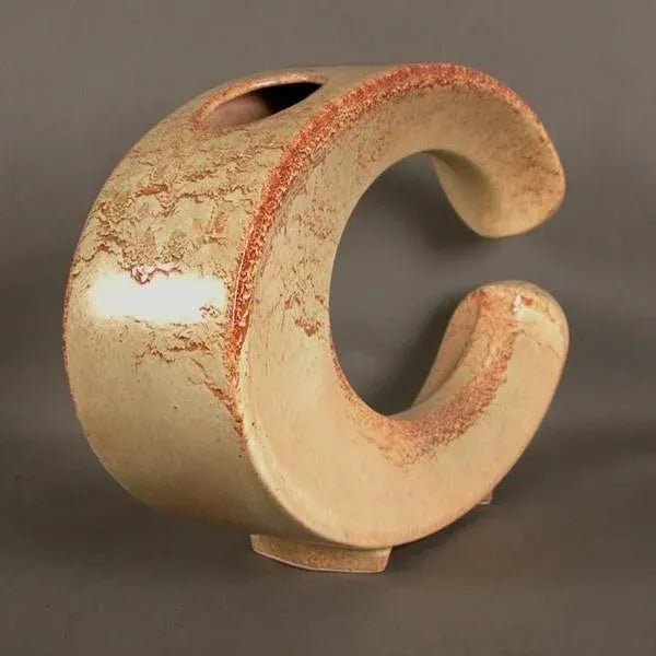 Beige Organic Shaped Italian Brown/Beige Ceramic Vase Bertoncello, 1950s For Sale - Image 8 of 9
