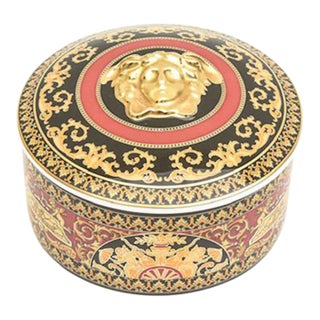 1990's Versace for Rosenthal Medusa Porcelain Box Red, Black, Gold For Sale
