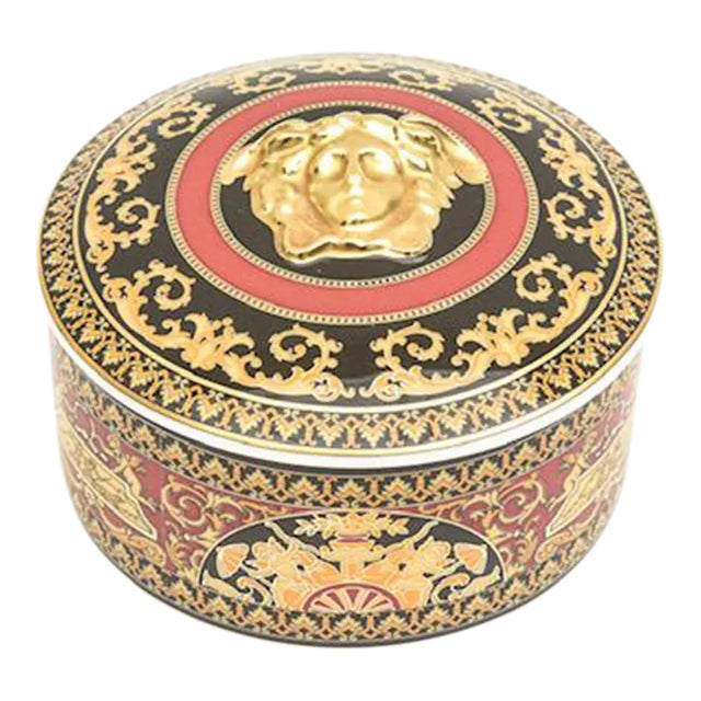1990's Versace for Rosenthal Medusa Porcelain Box Red, Black, Gold For Sale