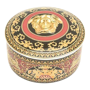 1990's Versace for Rosenthal Medusa Porcelain Box Red, Black, Gold