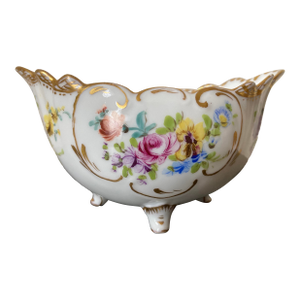Early 20th Century Art Nouveau German Floral Oval Dresden Porcelain Catchall Bowl