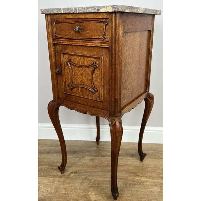 Antique French Marble Top Oak Carved Nightstands For Sale - Image 3 of 11