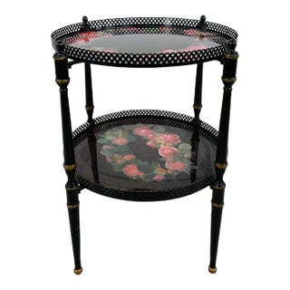 Italian Two-Tier Tray Style Tole Ware and Iron Table For Sale