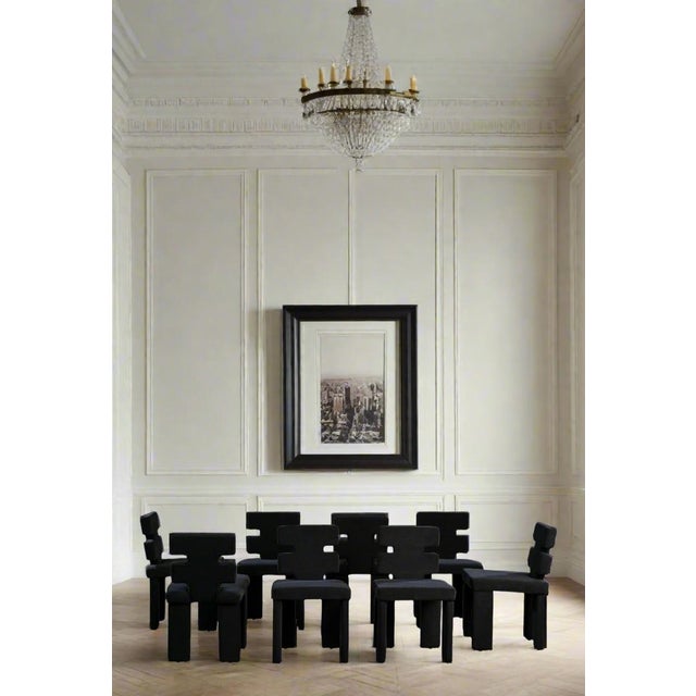 Textile Set of 8 Mya Contemporary Dining Chairs in Black Velvet For Sale - Image 7 of 7