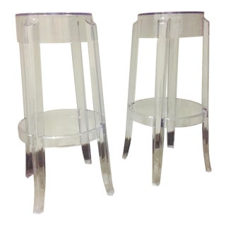 Klipper "Ghost" Clear Acrylic Modern Bar Stools - A Pair For Sale