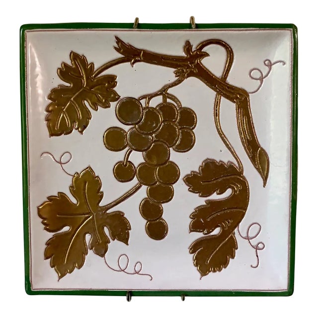 This Handpainted Neiman Marcus Decorative Plate with Gilded Grapes and Kelly Green Border From Italy is a beautiful...
