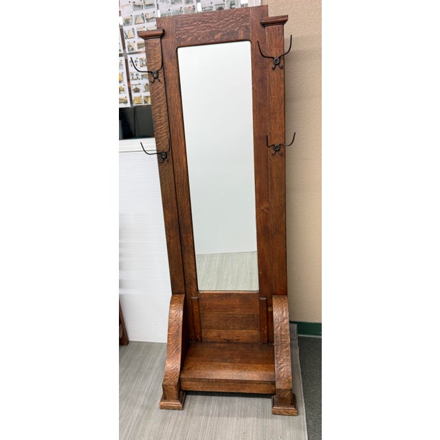 Design Plus Gallery presents a Tiger Oak Wood Hall Tree with Arts & Crafts Style. The hall tree is meant to live by your...