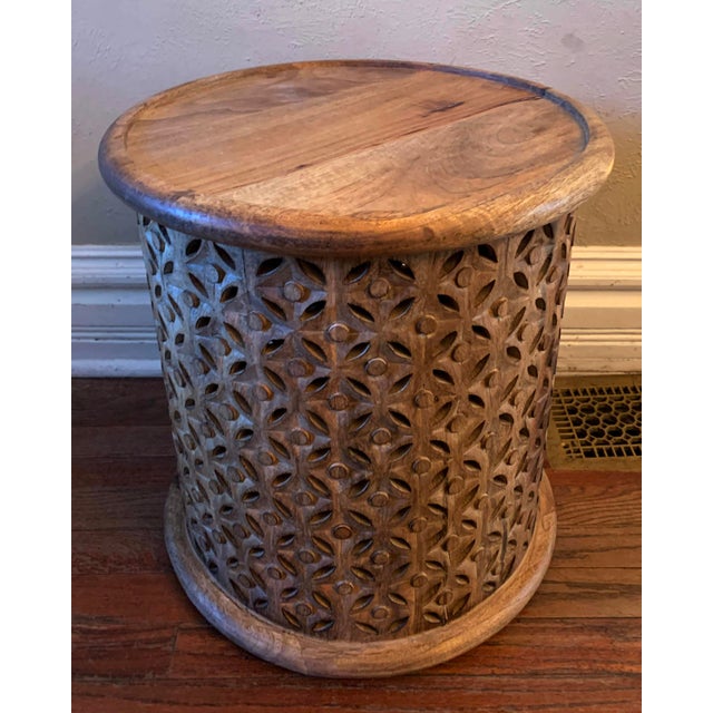 Hand Carved Pierced Round Mango Wood Drum Side Table Chairish