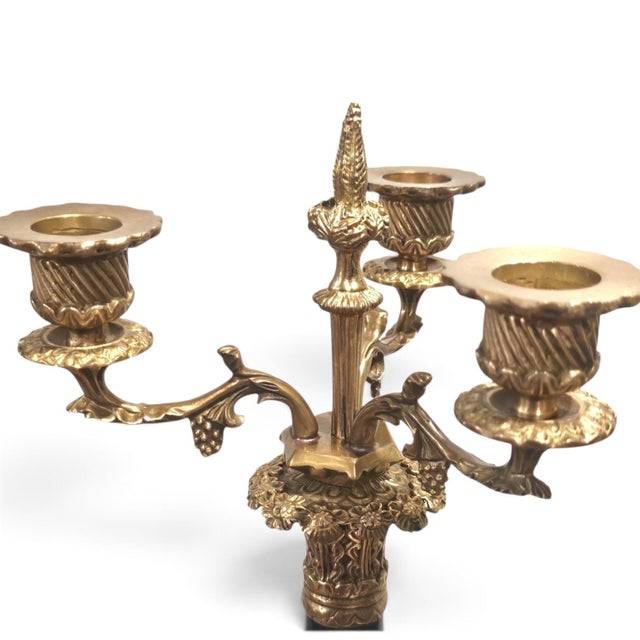 Neoclassical Pair of Vintage 1980s Decorative Crafts Neoclassical Brass & Black Marble Candelabras For Sale - Image 3 of 5