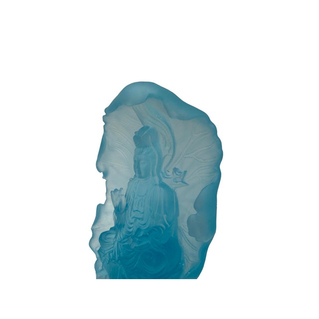 6.5" Light Blue Frosted Crystal Glass Bodhisattva Guanyin Figure For Sale - Image 10 of 11
