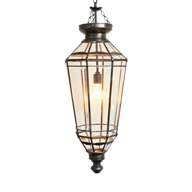 Beveled Glass & Iron Pendant Light For Sale - Image 4 of 6