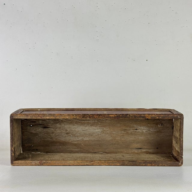 Burgundy Primitive Folk Art Hand Constructed & Painted Wooden Trough/Box With Initials on It For Sale - Image 8 of 11