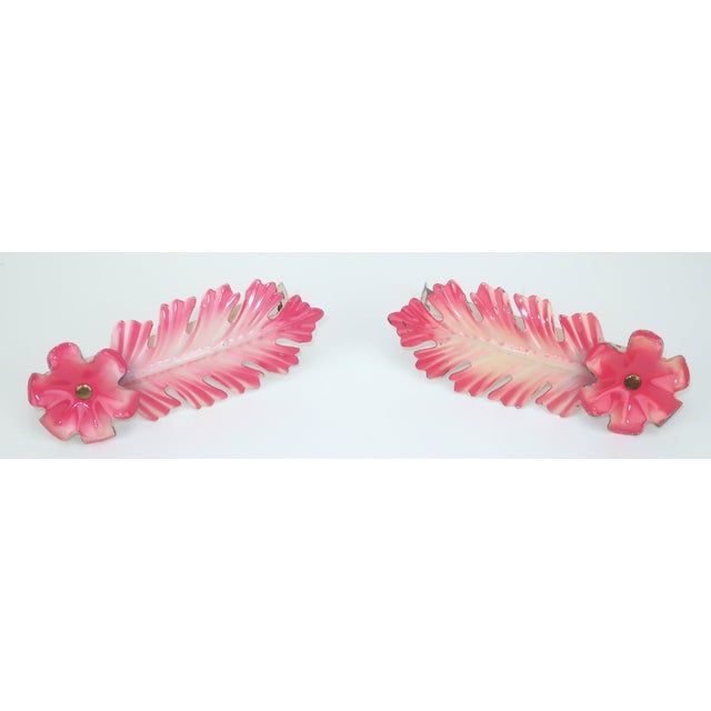 Floral Tole Painted Metal Curtain Tie Backs c.1930, 4 Pairs Total of 8 For Sale - Image 4 of 14