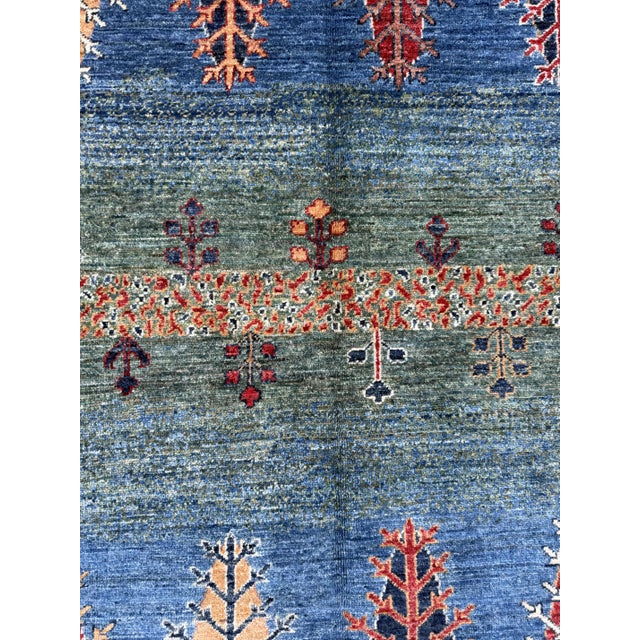 Gabbeh Tribal Area Rug, Hand-Knotted Wool, Trees, 3x5, Blue & Green For Sale - Image 6 of 10