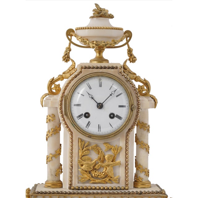 Antique French Linetaine Paris Gilt Bronze & Marble Musical Mantel Clock, 19th Century For Sale - Image 4 of 8