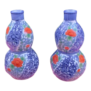 Japanese Blue Floral Double Gourd Vase- a Pair