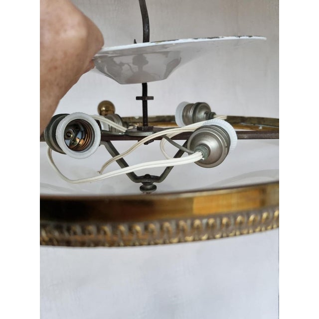 Gold Neoclassical Empire Plafonniere Ceiling Lamp in Opaline Glass and Gilt Brass, 1940s For Sale - Image 8 of 15