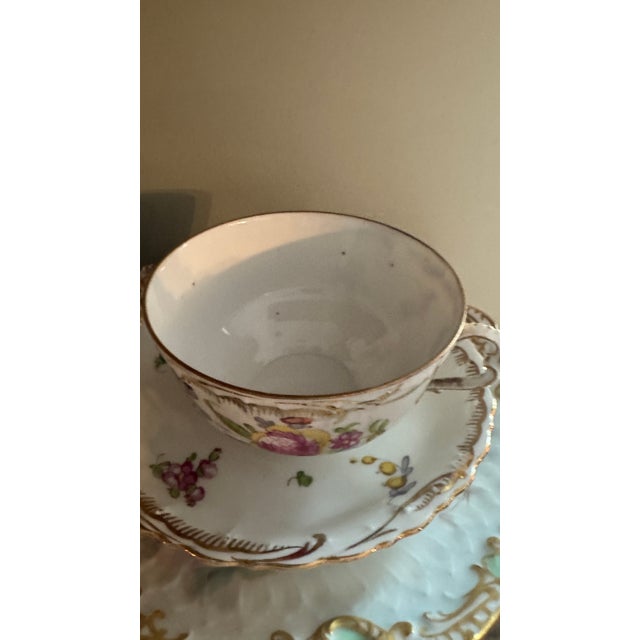 Dresden Porcelain Antique Dresden Richard Klemm Lidded Bouillon Cup, Saucer, & Plate Trio — Two-Handled Tea/Soup Presentation Set For Sale - Image 4 of 7