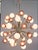 Italian sputnik chandelier with 40 Murano glass globes in frosted amethyst and matte white colors, mounted on brass frame...