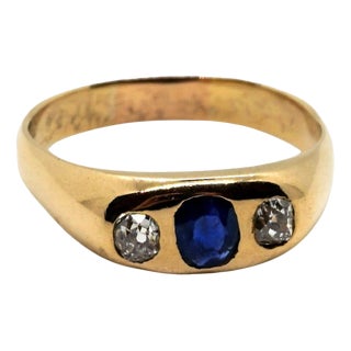 Antique Art Nouveau Alliance Ring with Sapphire and Diamonds in Rose Gold, 1890s For Sale