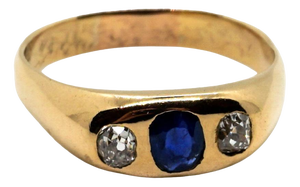 Antique Art Nouveau Alliance Ring with Sapphire and Diamonds in Rose Gold, 1890s
