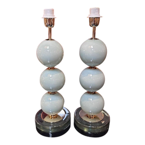 Pair of Pale Blue Murano Glass Ball Form Lamps