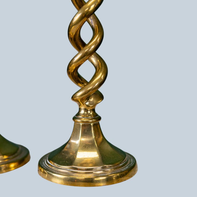 Pair of 19th Century English Brass Barley Twist Candlesticks For Sale - Image 11 of 12