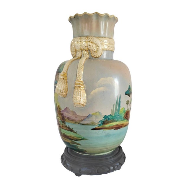 Art Deco Vintage Japanese Nippon Morimura Style Gold Gilt Landscape Vase For Sale - Image 3 of 13