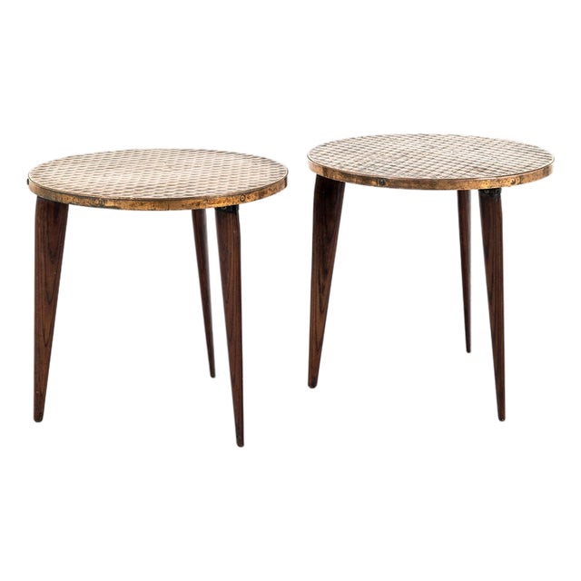 Vintage Cocktail Tables with Copper Top, Set of 2 For Sale