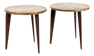 Vintage Cocktail Tables with Copper Top, Set of 2