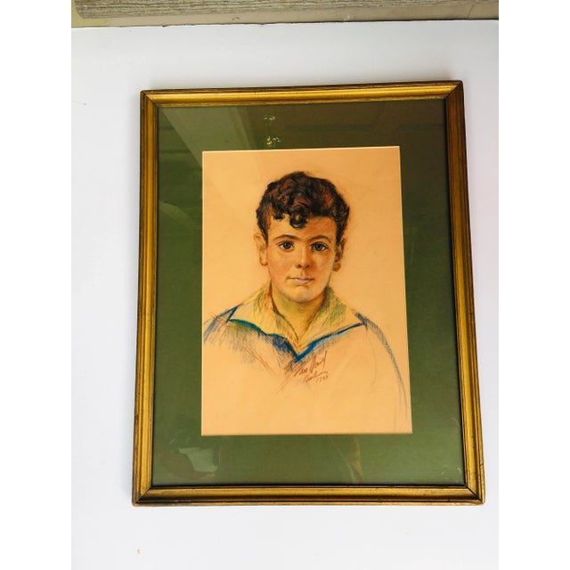 1930s 1930s Art Deco Period Young Man’s Portrait Pastel Drawing, Framed For Sale - Image 5 of 5