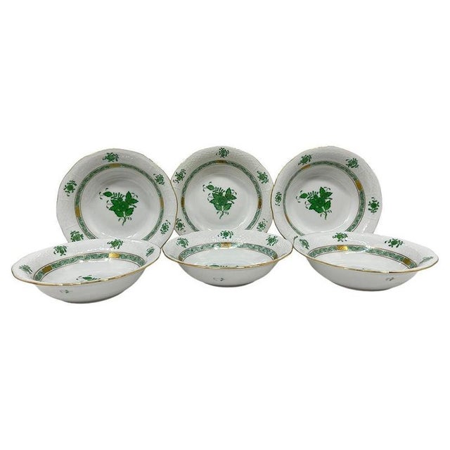 Ceramic Chinese Bouquet Apponyi Green Fruit Bowls from Herend, 1980s, Set of 6 For Sale - Image 7 of 7