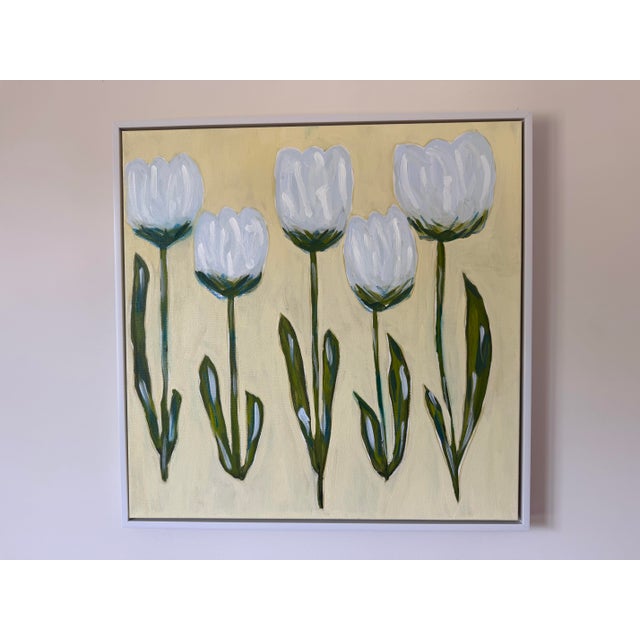 Modern Abstract Folk Art Floral Acrylic Painting On Stretched Canvas, “Morning Blue,” Signed, Melinda S Best, 2026, Framed