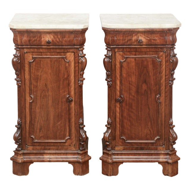 Antique Carved Bedside Tables, 1800s, Set of 2 For Sale