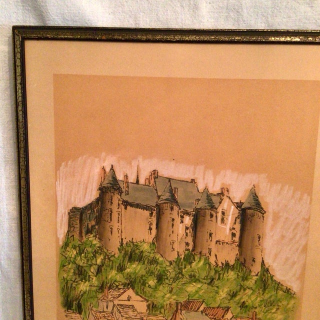 Lithograph Château De Luynes, Located in the Indre-Et-Loire Department in France by Barday Framed Signed Hand Colored For Sale In Sacramento - Image 6 of 8