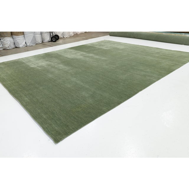 Apadana's Modern Gabbeh Hand-Loom Wool Area Rug in Green 12x15 For Sale - Image 11 of 11