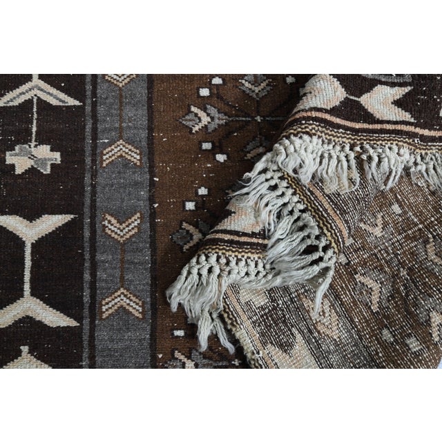 1960 S Vintage Persian Handmade Wool Cotton Brown Area Rug For Sale - Image 11 of 11