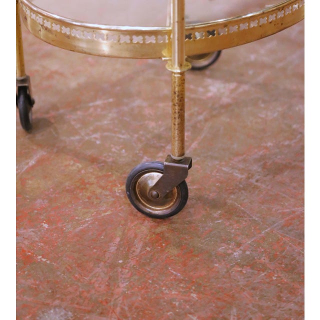Mid-Century French Brass and Glass Two-Tier Bar Cart on Casters For Sale - Image 9 of 10