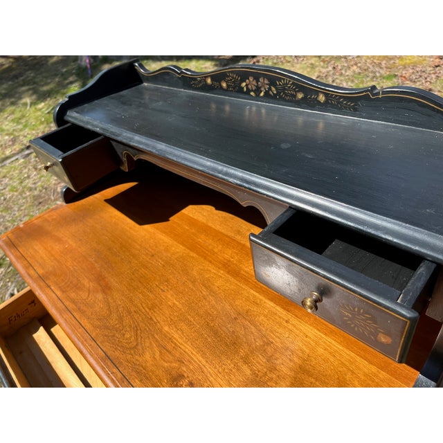 1970s Ethan Allen Ladies Writing Desk Hitchcock Style Harvest Stencils For Sale - Image 5 of 11