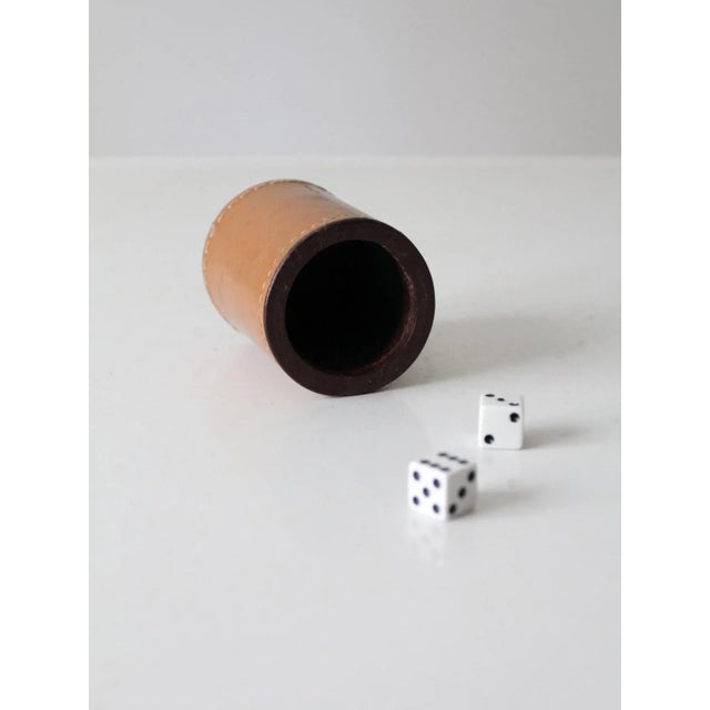 Mid-Century Modern Vintage Leather Dice Cup Set For Sale - Image 3 of 12