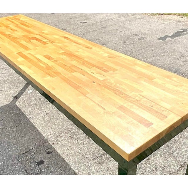 Late 20th Century Vintage Metal and Butcher Block Long Console Table For Sale In West Palm - Image 6 of 14