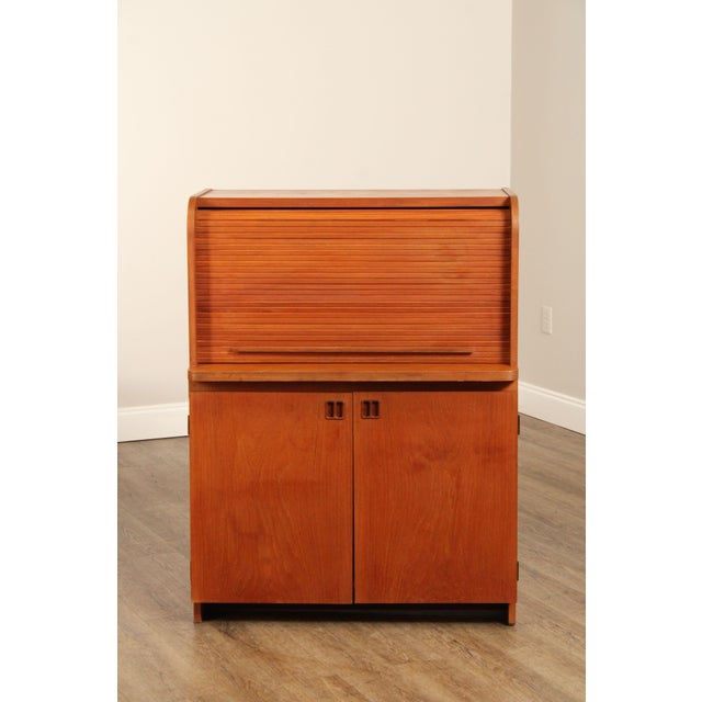 Danish Modern Vintage Teak Roll Top Bar Cabinet or Secretary Desk For Sale - Image 10 of 12