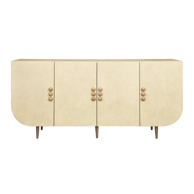 Matthew Izzo Home Deluca Faux Parchment Four Door Buffet With Brass and Stone Hardware For Sale - Image 9 of 9