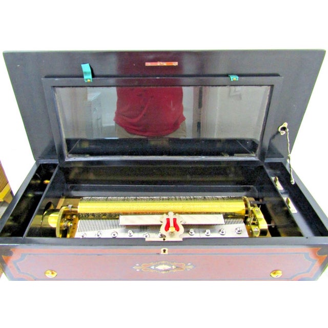 Swiss Ebonized Wood Trim Burl Walnut and Maple Inlaid Music Cylinder Box 1890s For Sale - Image 9 of 17