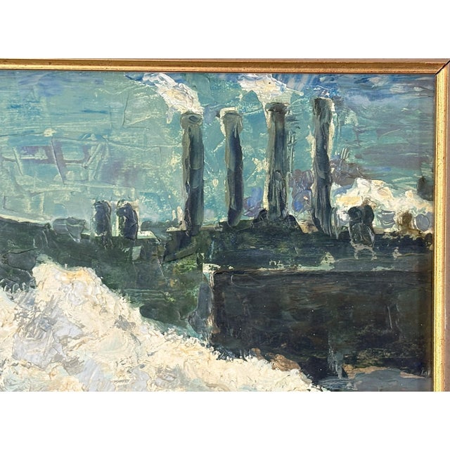 Original Signed Industrial Cityscape Painting on Board C1976 For Sale - Image 4 of 12